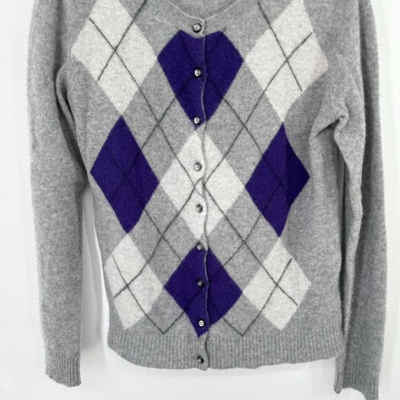 APT. 9 Women's Argyle Cardigan Sweater Size large Cashmere Gray & Purple - Picture 2 of 9